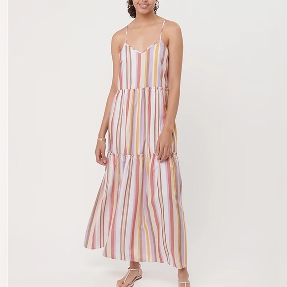 LOFT Beach Striped Tiered Vacation Lyocell Maxi Dress - Picture 1 of 7